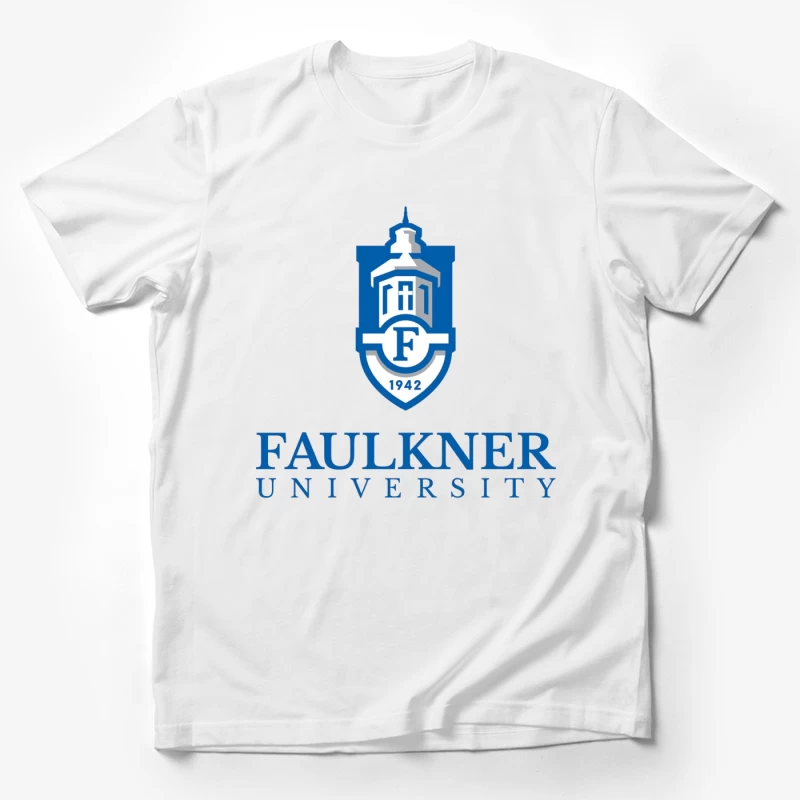 Faulkner University Logo - Educational Shield with Church Spire Design from 1942 Male T-Shirt