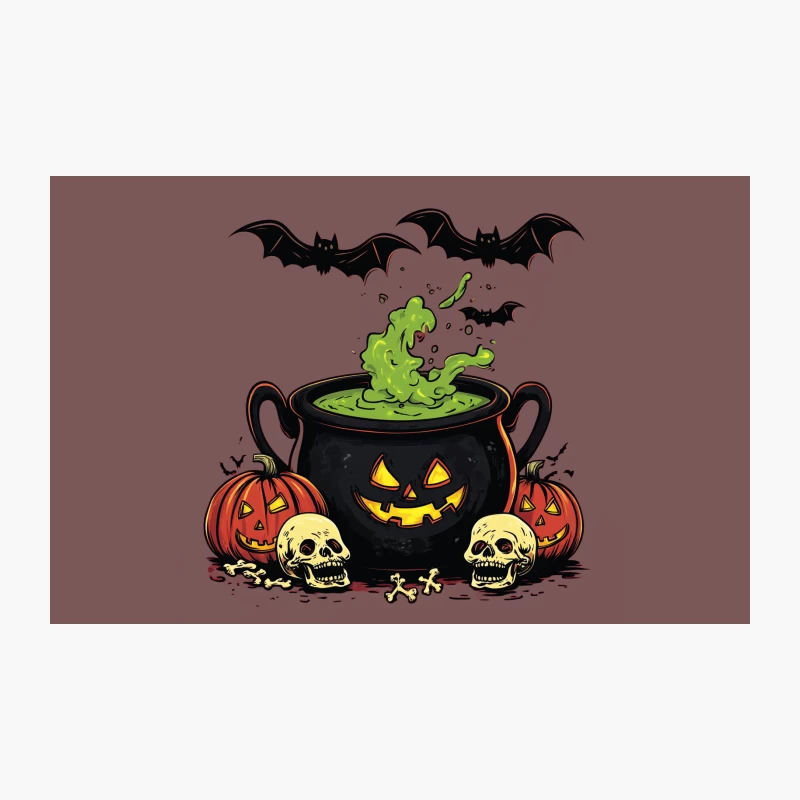 Spooky Halloween Cauldron with Bats, Pumpkins, and Skulls Travel Mug