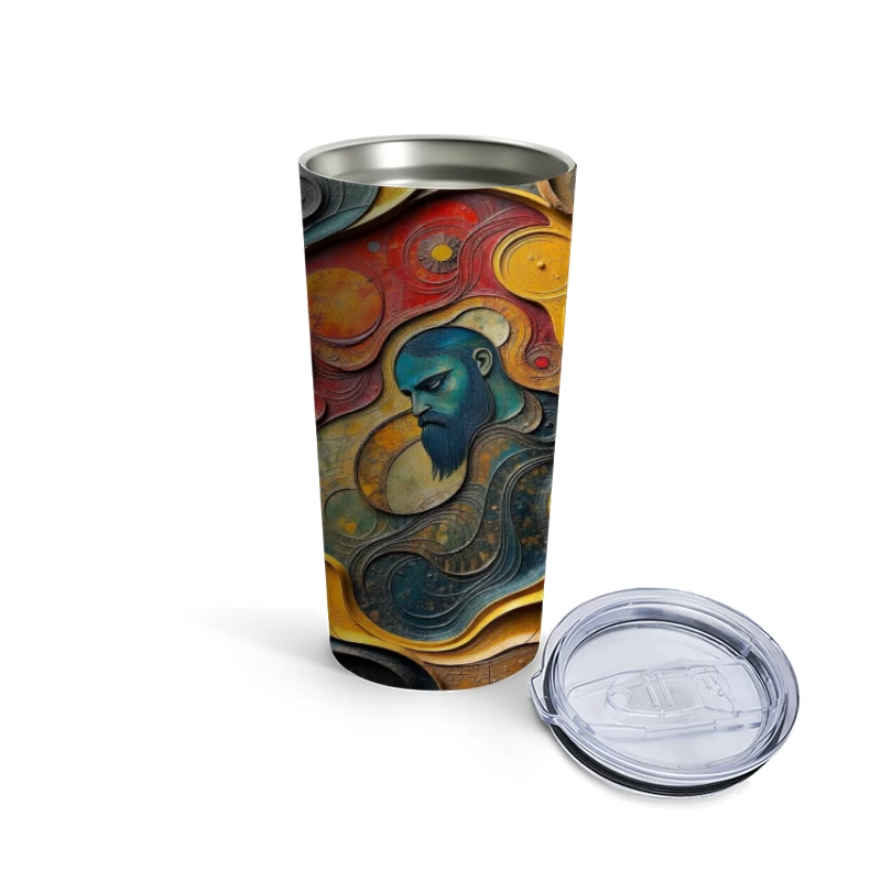 Mystical Cosmic Portrait in Turquoise and Gold Travel Mug