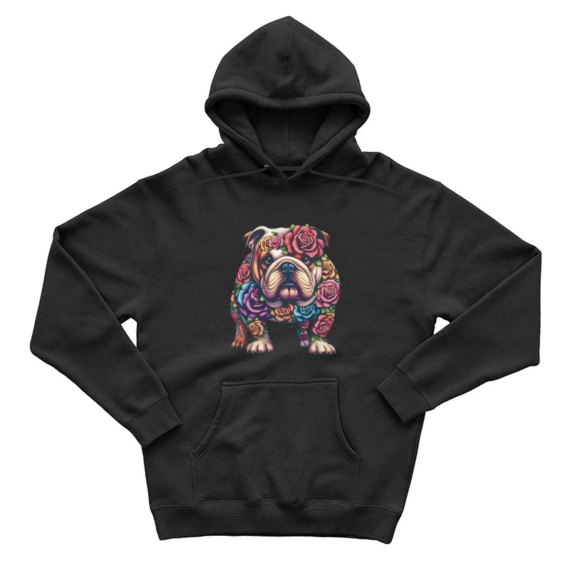 Bunter Bulldoggen-Kunstentwurf mit Rosen Herren Pullover Hoodie