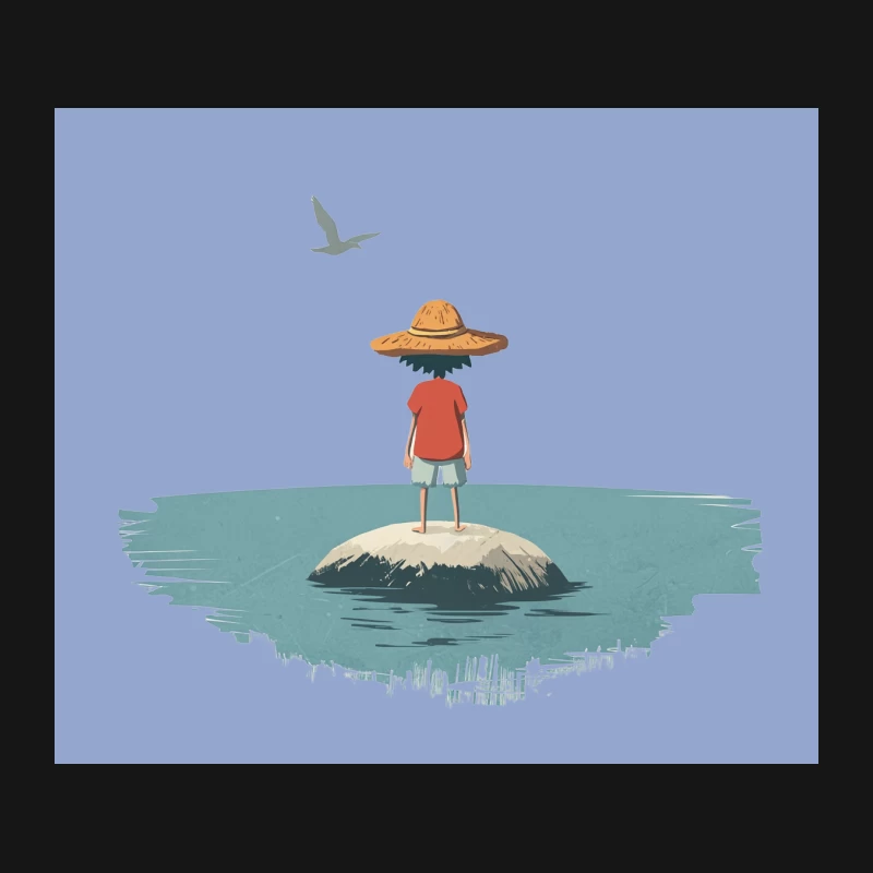 One Piece Solitary Summer Adventure: Illustration of a Figure on a Tiny Island Mouse Pad