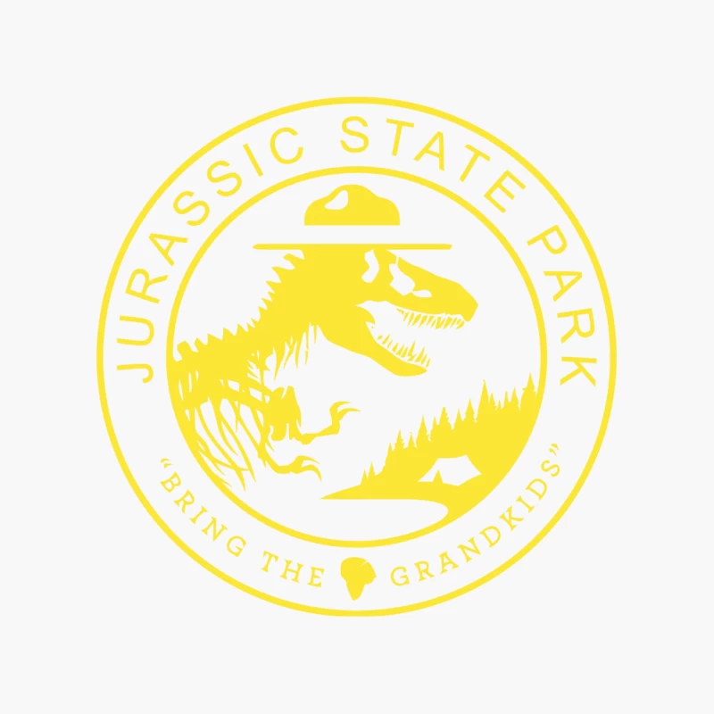 Jurassic State Park: Yellow Circular Emblem with T-Rex and Ranger Hat Cotton Tote Bag