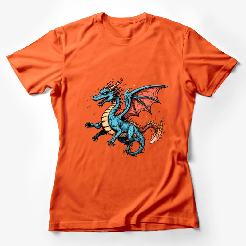 Colorful Blue Dragon Illustration Female T-Shirt