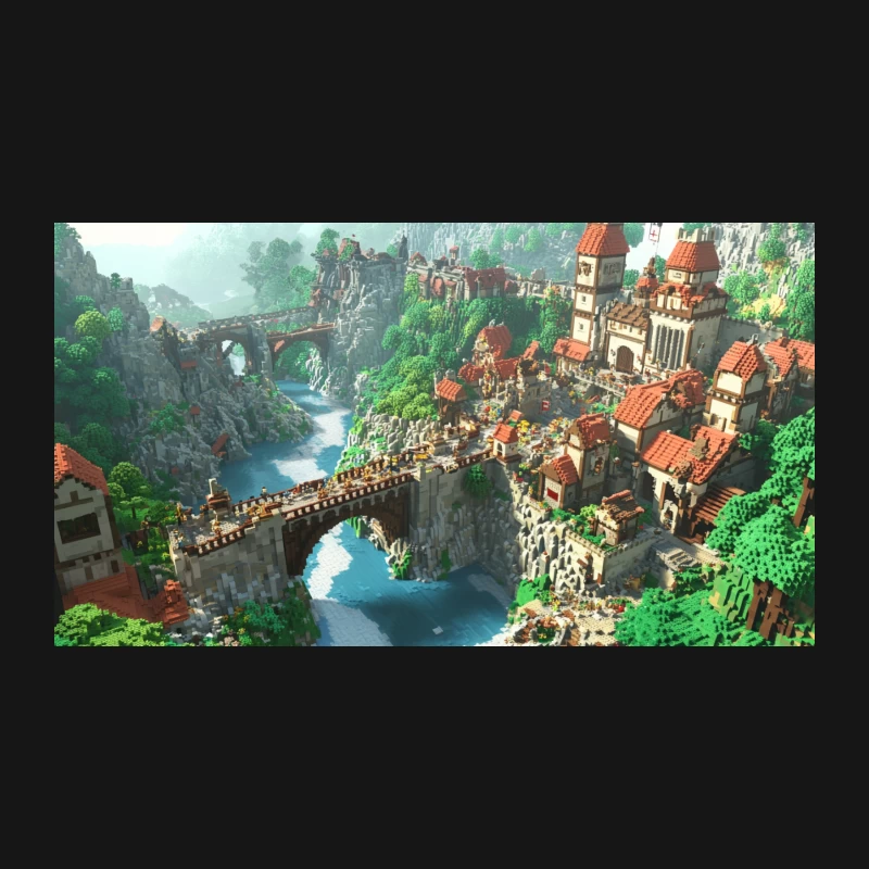 Enchanting Medieval Fantasy City in Minecraft Style Desk Mat