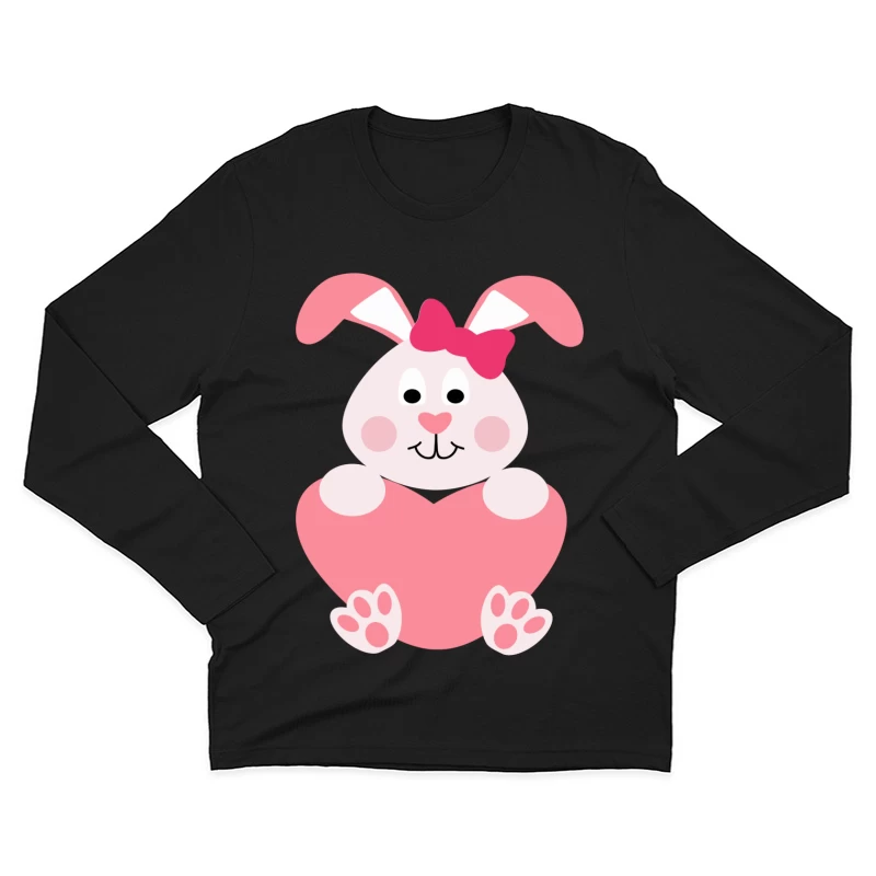Lapin mignon avec cœur rose Homme Manches Longues T-Shirt