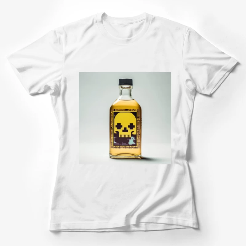 Pixel Art Skull Liquor Bottle with Retro Gaming Design Female T-Shirt