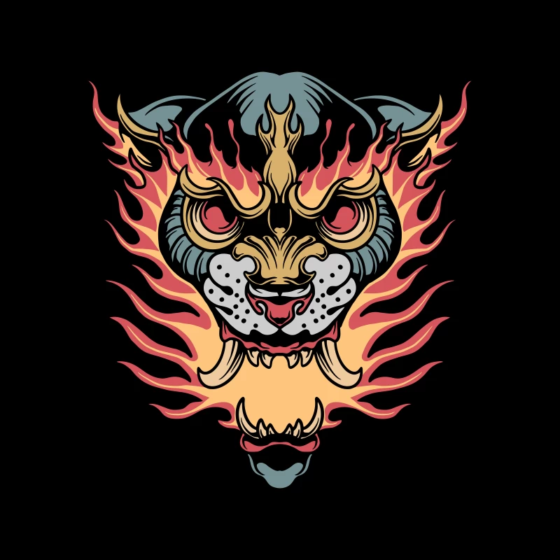 Flaming Tiger Head Design Tapestry