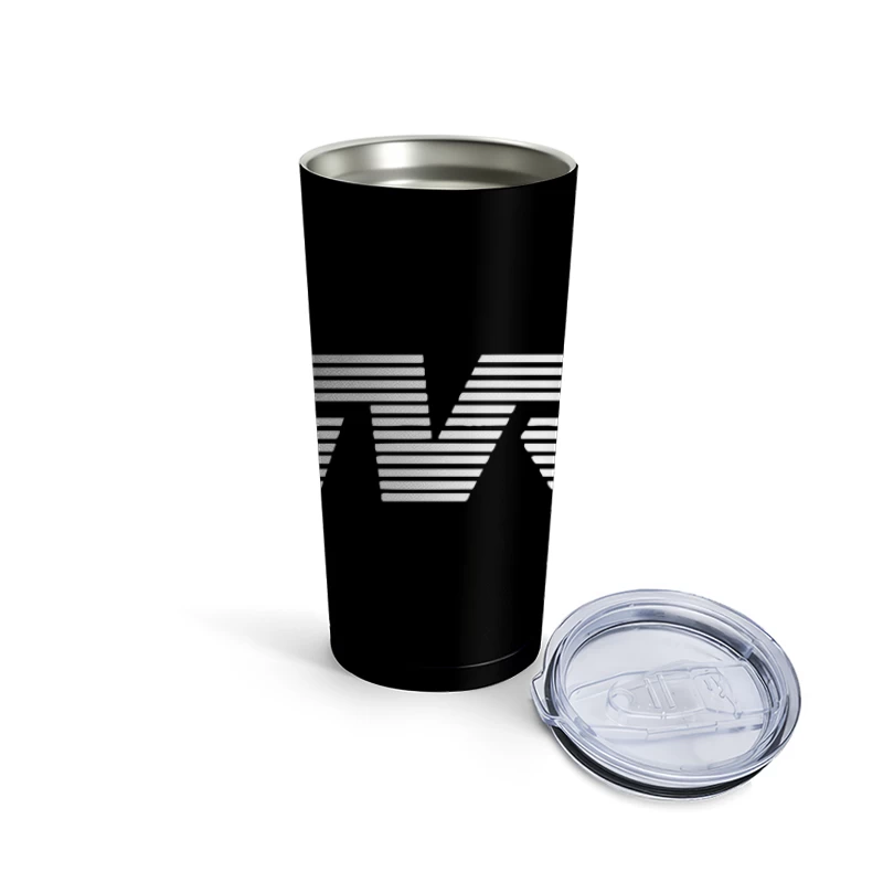 Minimalist TVR Logo Design with Line Pattern Travel Mug