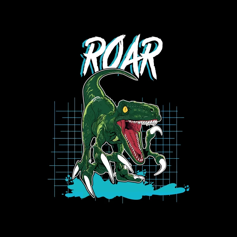 Velociraptor Roar: Neo-Retro Power Throw Pillow