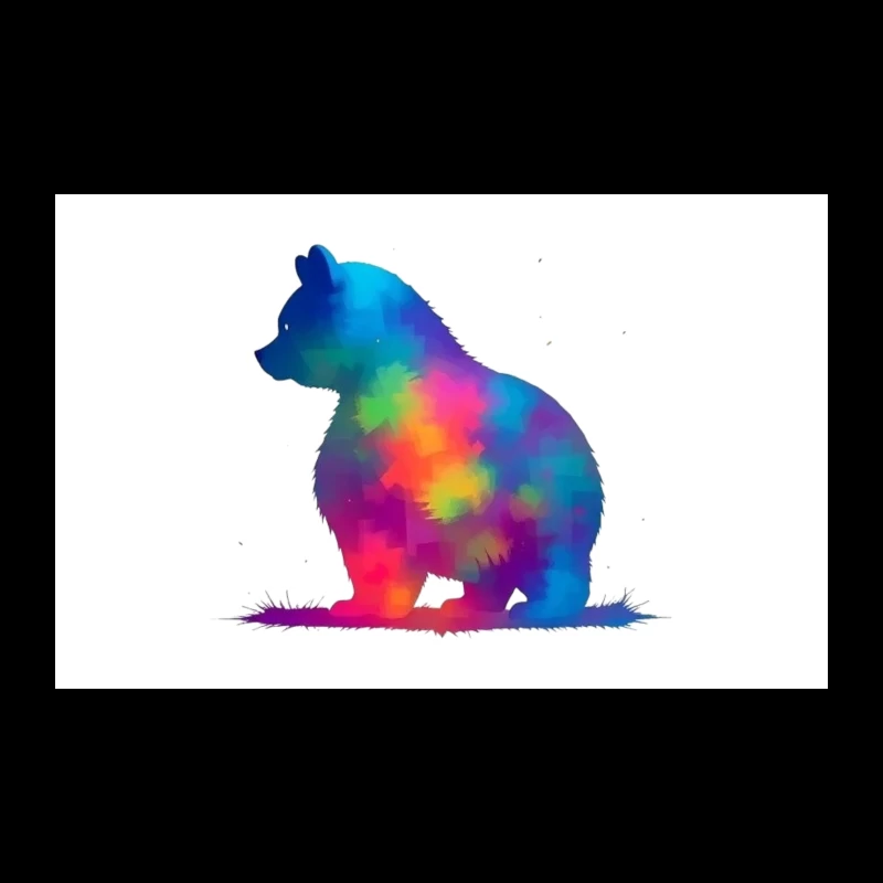 Rainbow Watercolor Bear Silhouette Art Travel Mug