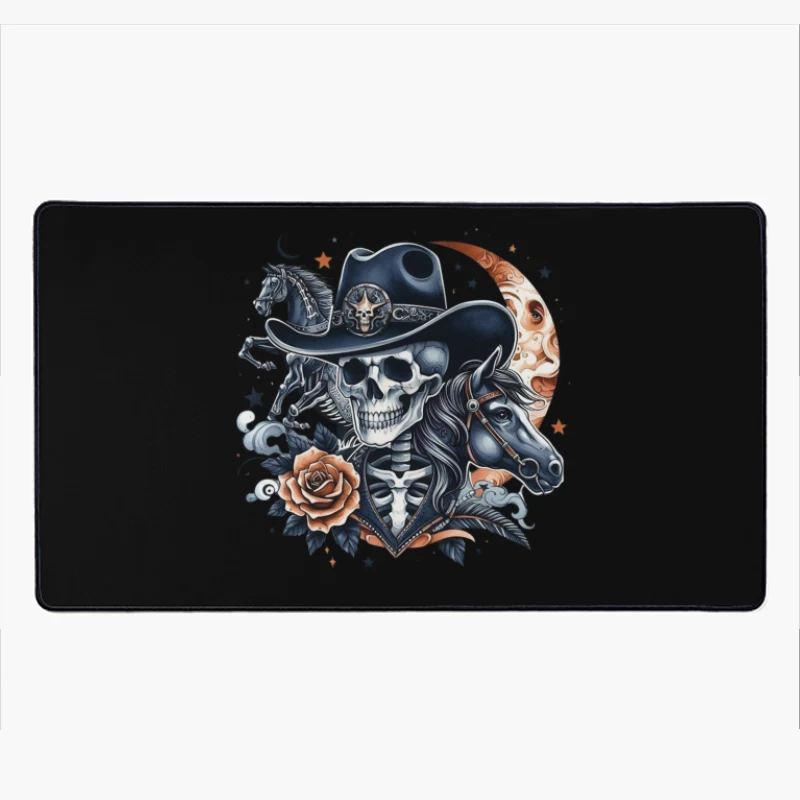 Skeleton Cowboy with Horses and Floral Elements Desk Mat