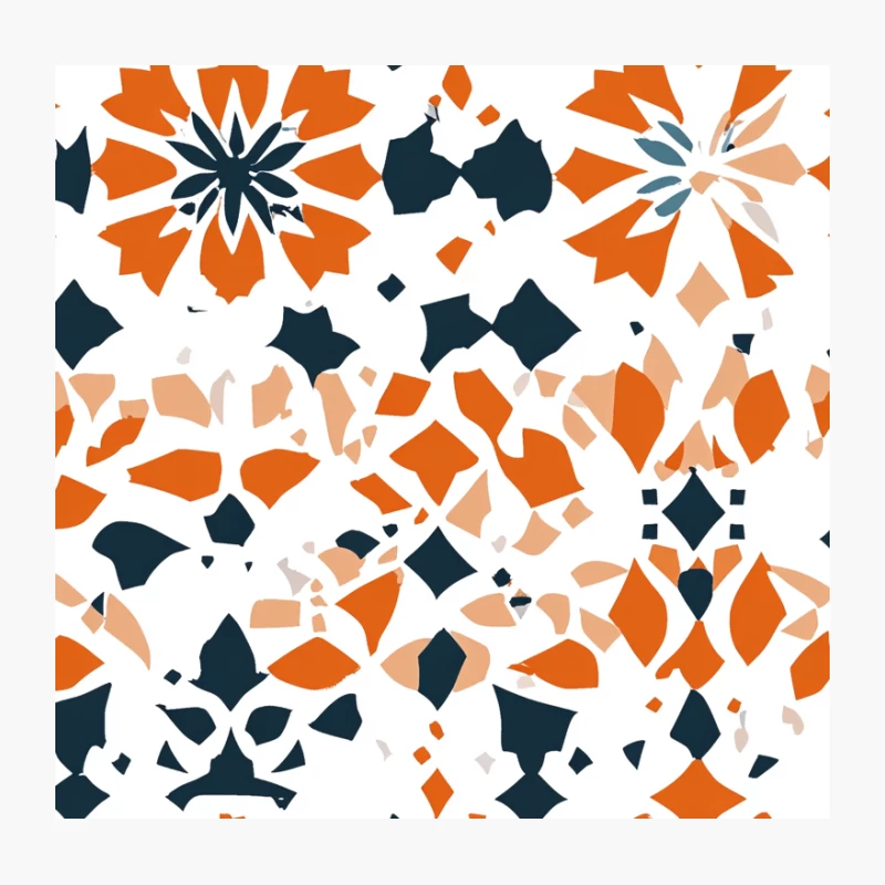 Abstract Geometric Kaleidoscope Pattern in Orange, Blue, and White Throw Pillow