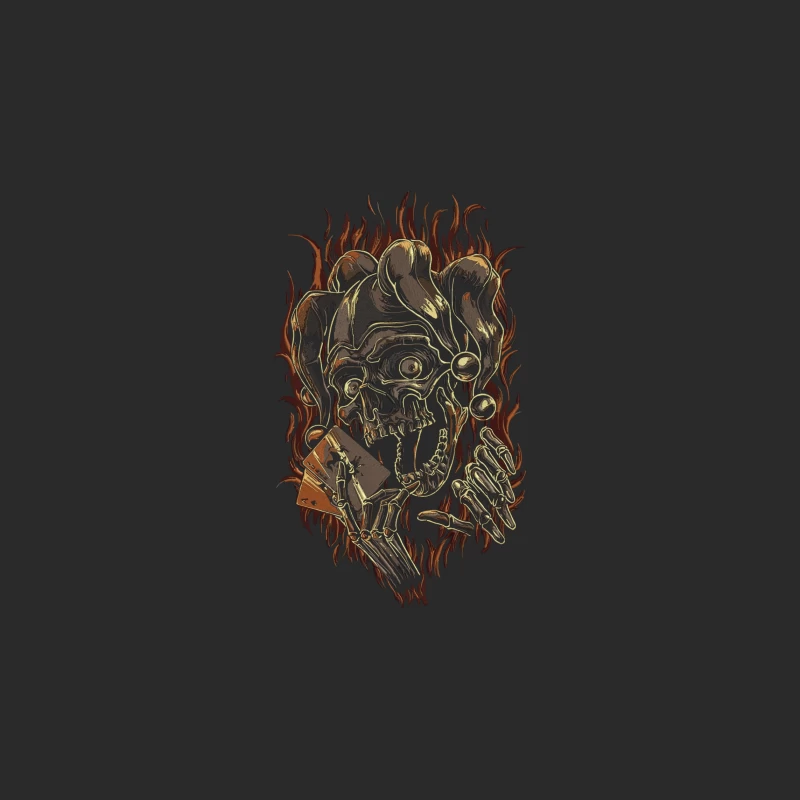 Skull Jester with Playing Cards and Flames Baseball Cap