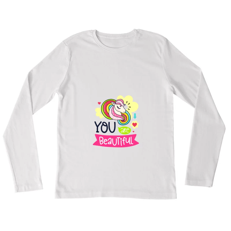 Illustration de licorne colorée avec message inspirant Femme Manches Longues T-Shirt