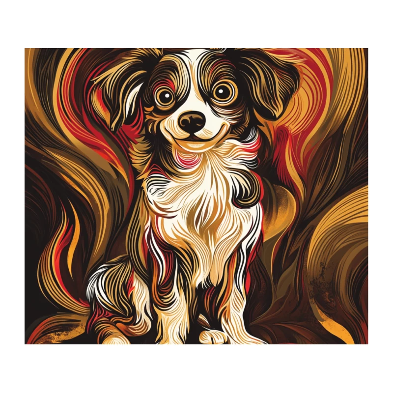 Stylized Artistic Illustration of Adorable Papillon Dog Tapestry