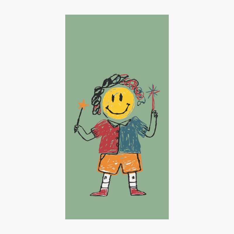 Cheerful Child-like Doodle with Magic Wands and Smiley Face iPhone Case