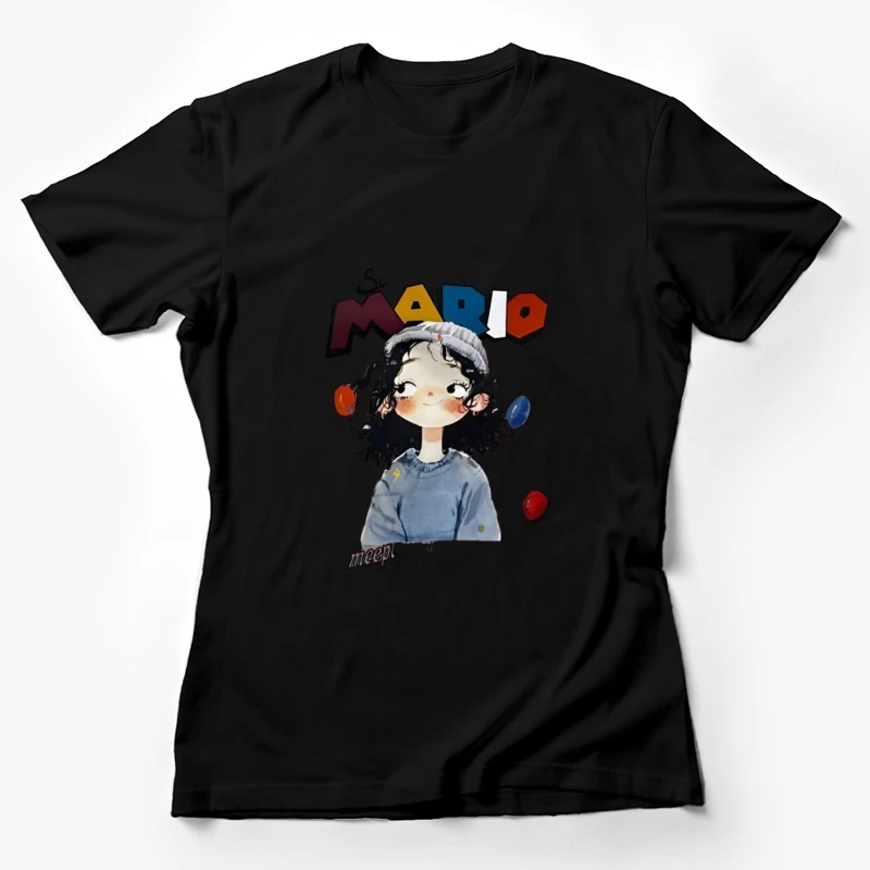 Jeune fille ludique avec bonnet et inscription Mario Femme T-Shirt