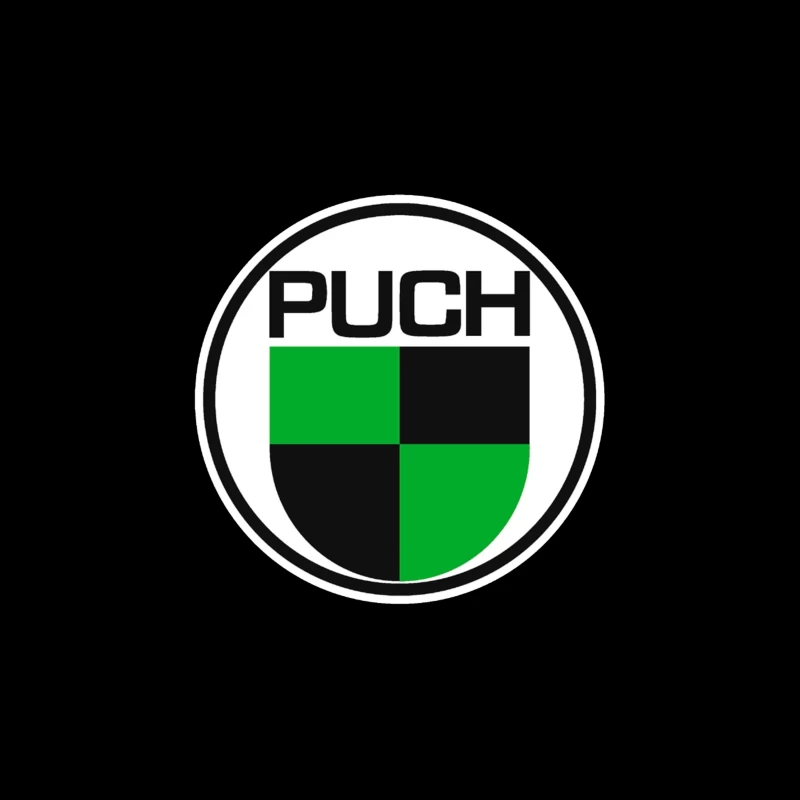 Vintage Puch Motorcycle Company Logo with Green and Black Shield Design Tapestry