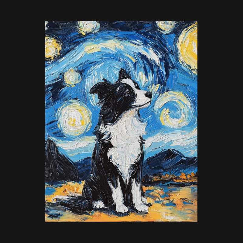 Border Collie in Starry Night: A Van Gogh-Inspired Painting Female Long Sleeve T-Shirt