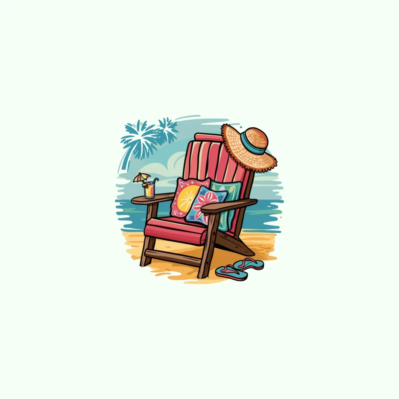 Relaxing Beach Scene with Chair and Accessories Desk Mat