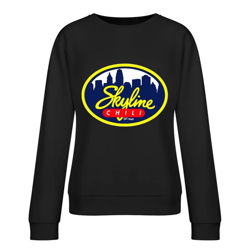 Skyline Chili Restaurant Brand Logo with Cincinnati Cityscape Female Pullover Sweatshirt