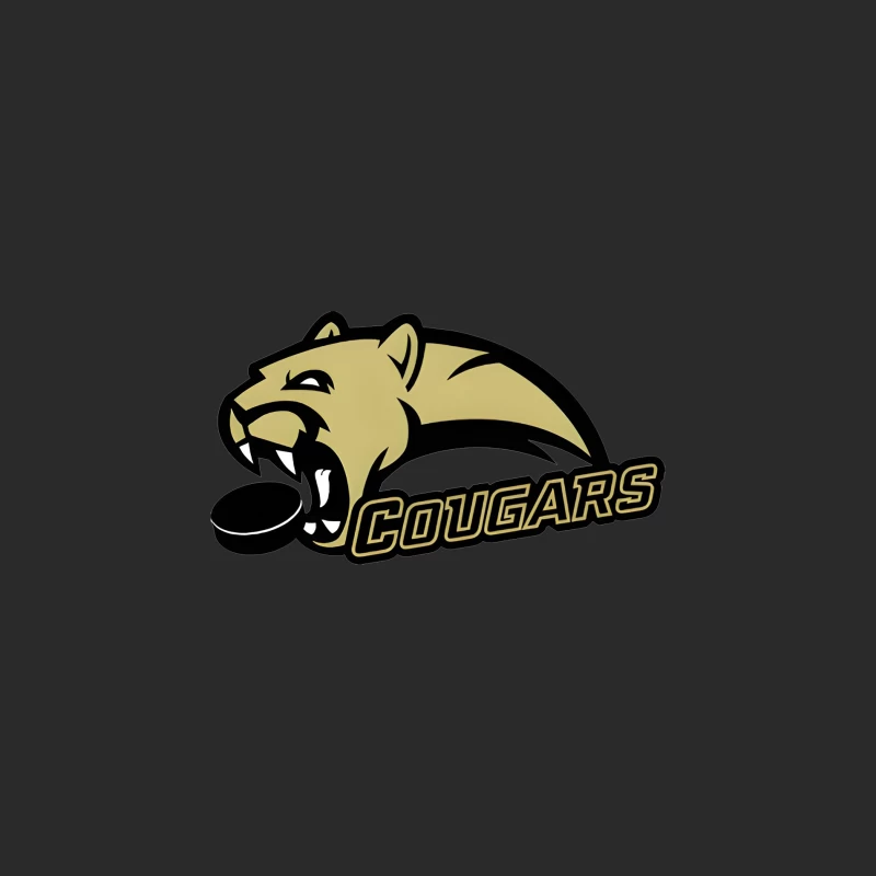 Gold and Black Cougar Hockey Team Mascot Logo Baseball Cap