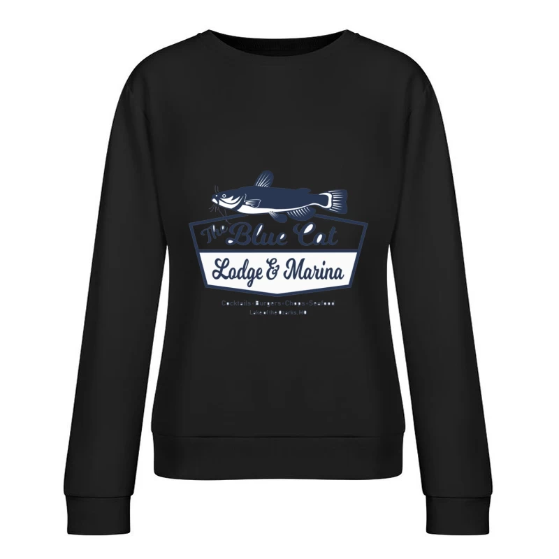 Blue Cat Lodge & Marina Restaurant Logo at Lake of the Ozarks Female Pullover Sweatshirt