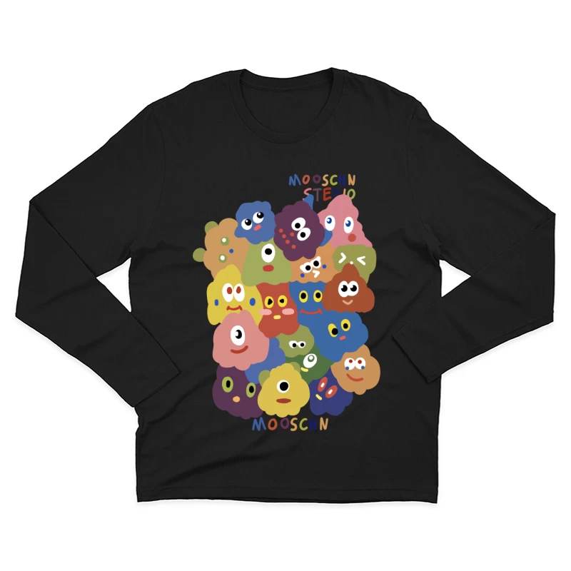 Bunte Cartoon-Gesichter Collage Herren Langarm T-Shirt