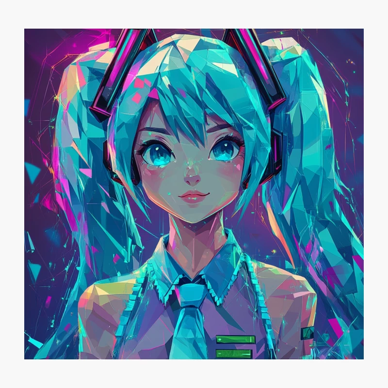 Futuristic Anime Portrait of Teal-Haired Vocaloid Throw Pillow