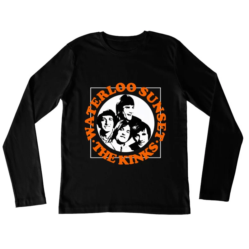 Vintage The Kinks Band Album Cover with Orange Text Female Long Sleeve T-Shirt