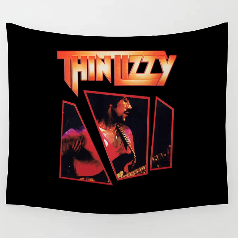 Thin Lizzy Vintage Concert Album Art with Red Typography Tapestry