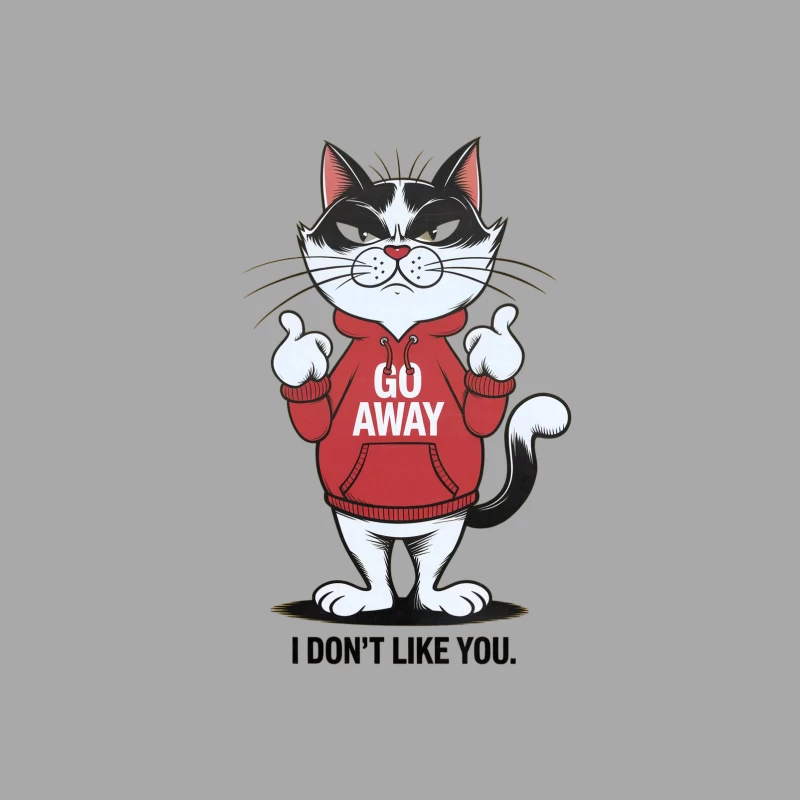 Grumpy Cartoon Cat in "Go Away" Hoodie Making Rude Gesture Female Pullover Hoodie