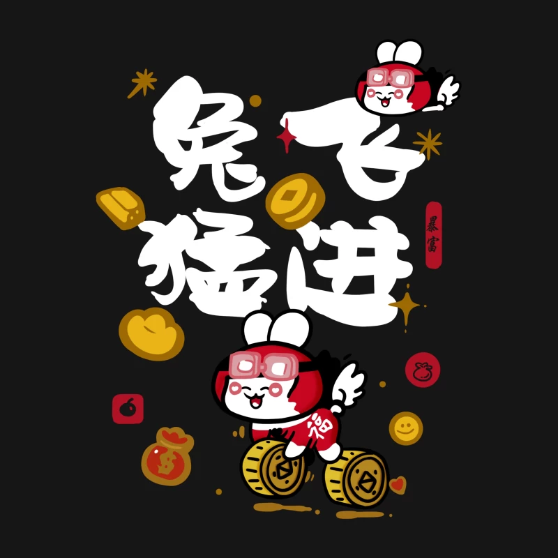 Niedlicher Hase mit Brille und chinesischen Schriftzeichen Herren T-Shirt