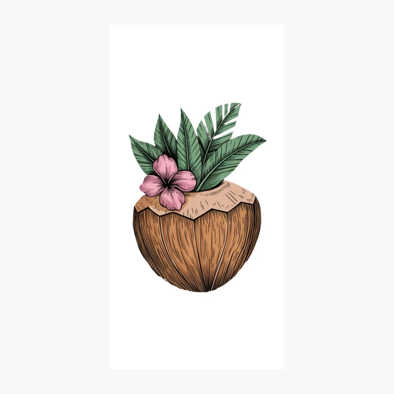Hand-drawn Tropical Coconut with Exotic Flower and Leaves Illustration iPhone Case