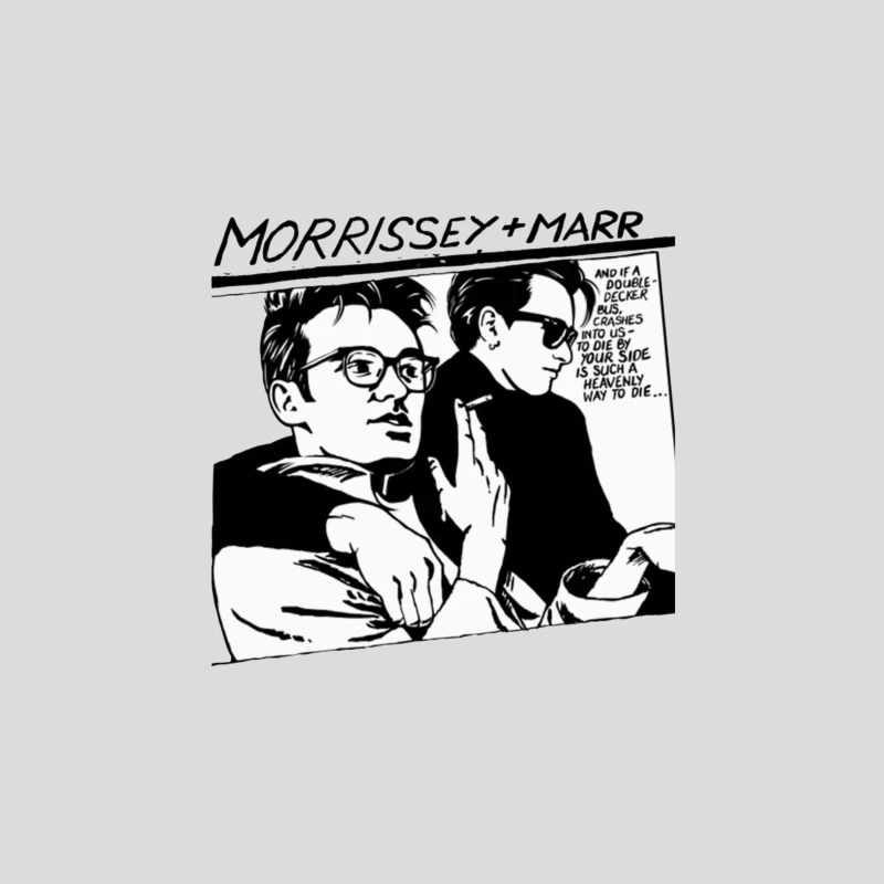 Black and White Comic Style Portrait of Morrissey and Marr with Dark Humor Quote Baseball Cap