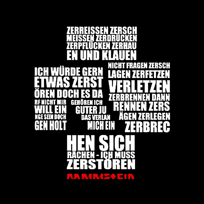 Rammstein Typography Art with German Text on White Background Throw Pillow