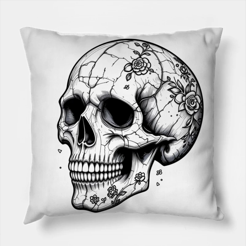Artistic Skull with Floral Details Throw Pillow