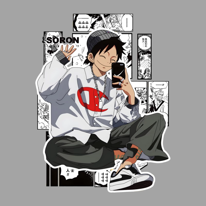 Junge mit Smartphone und lässigem Stil Herren T-Shirt