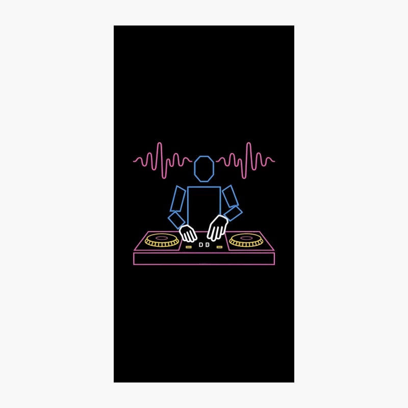Minimalist Neon DJ with Turntables and Sound Waves iPhone Case