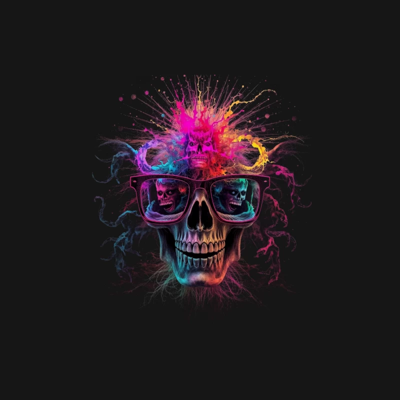 Psychedelic Skull with Reflective Sunglasses in Vibrant Colors Male Long Sleeve T-Shirt