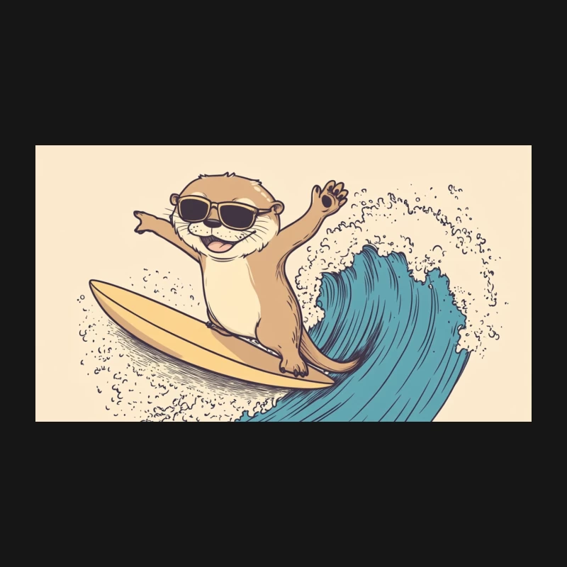 Cartoon Otter Surfing Cool Wave with Sunglasses Desk Mat