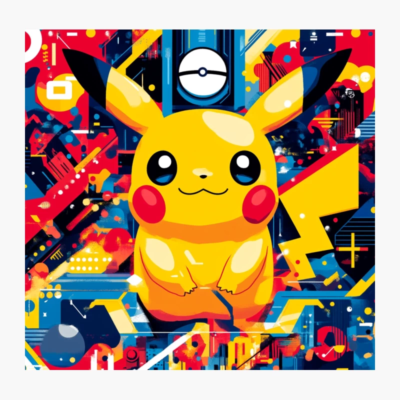 Vibrant Pikachu: Pokemon Icon in Abstract Geometric World Throw Pillow
