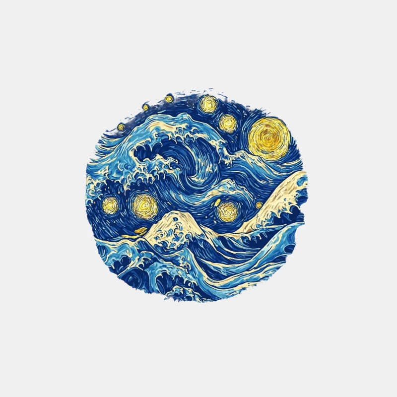 Starry Night Ocean: A Van Gogh-Inspired Circular Seascape Male Tank Top