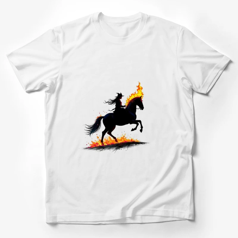 Mystical Dark Rider with Flaming Horse Silhouette Male T-Shirt