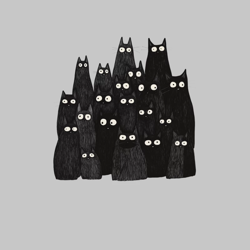 Cute and Spooky: A Gathering of Big-Eyed Black Cartoon Cats Female Long Sleeve T-Shirt