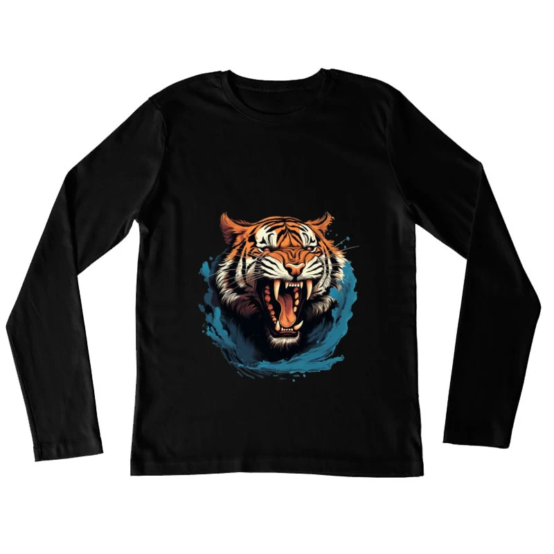 Wütender Tiger Illustration Damen Langarm T-Shirt