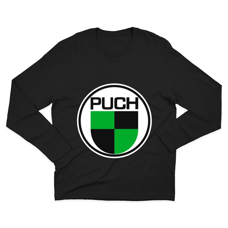 Vintage Puch Motorcycle Company Logo with Green and Black Shield Design Male Long Sleeve T-Shirt