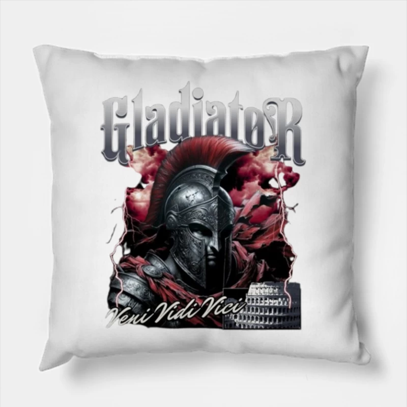 Dramatic Gladiator Warrior with Roman Colosseum in Blood Red Mist Throw Pillow