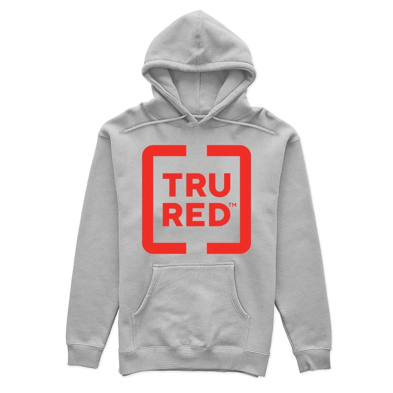 TruRed Minimalist Square Logo Design in Red and White Female Pullover Hoodie