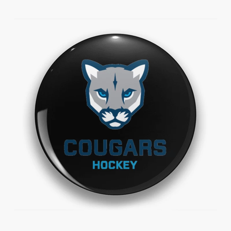 Cougars Hockey Team Logo with Blue and Gray Cougar Head Design Pin